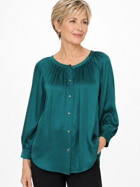 The Limited Emerald Green Silk Raglan Sleeve Tunic Top